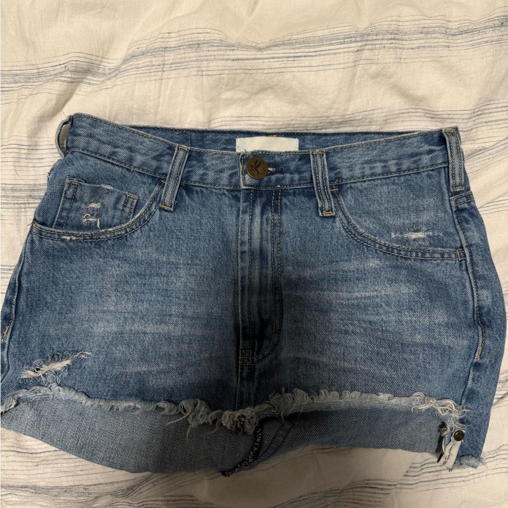 One Teaspoon Distressed Blue Jean Skirt